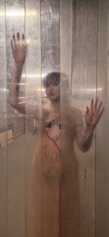 Sheer Mesh Maxi Dress with Red Accents — One of One