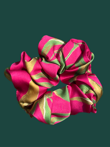 Bold Fuchsia Green Satin Scrunchie