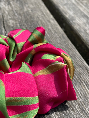 Bold Fuchsia Green Satin Scrunchie