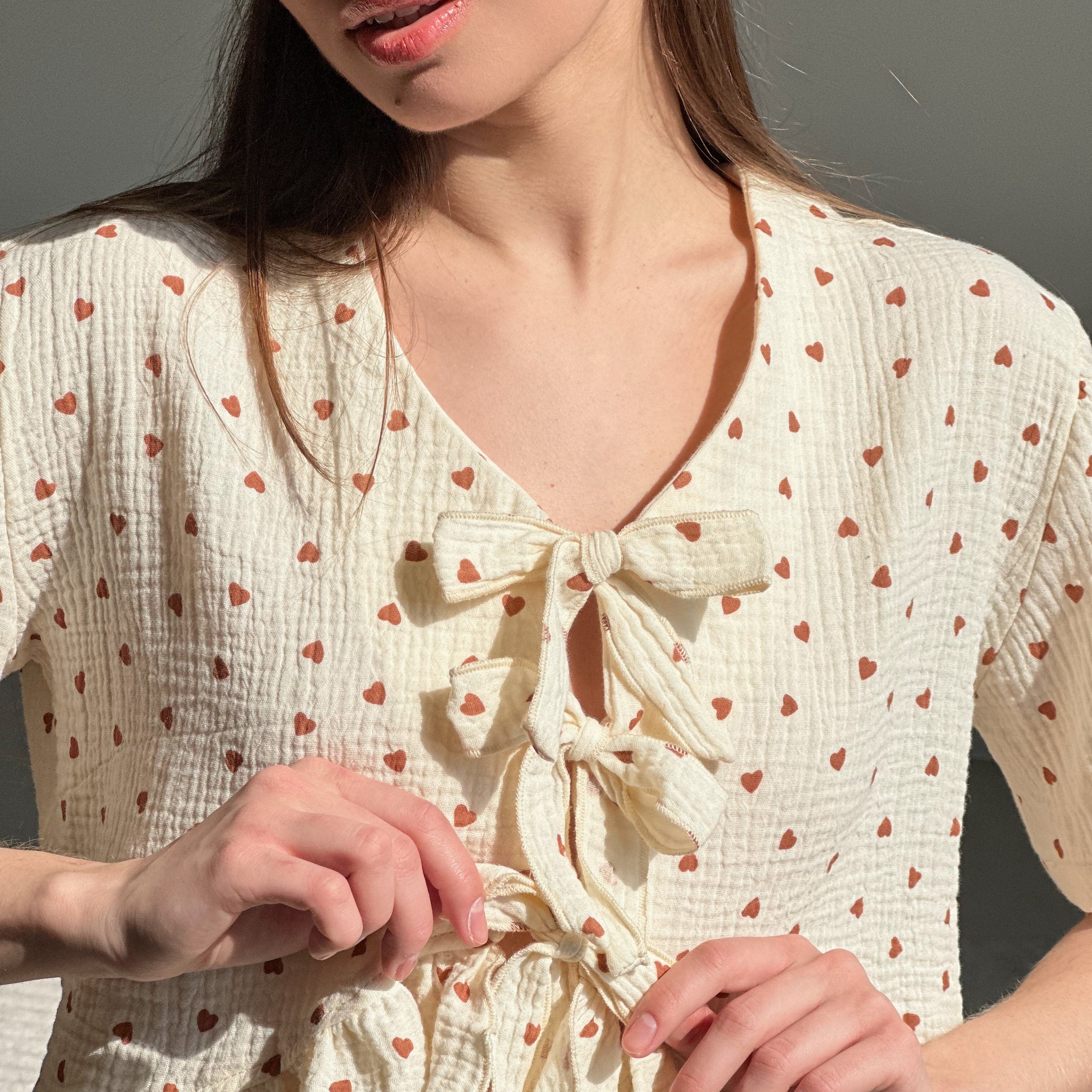 Muslin Heart Ruffle PJ Set - Women's Loungewear