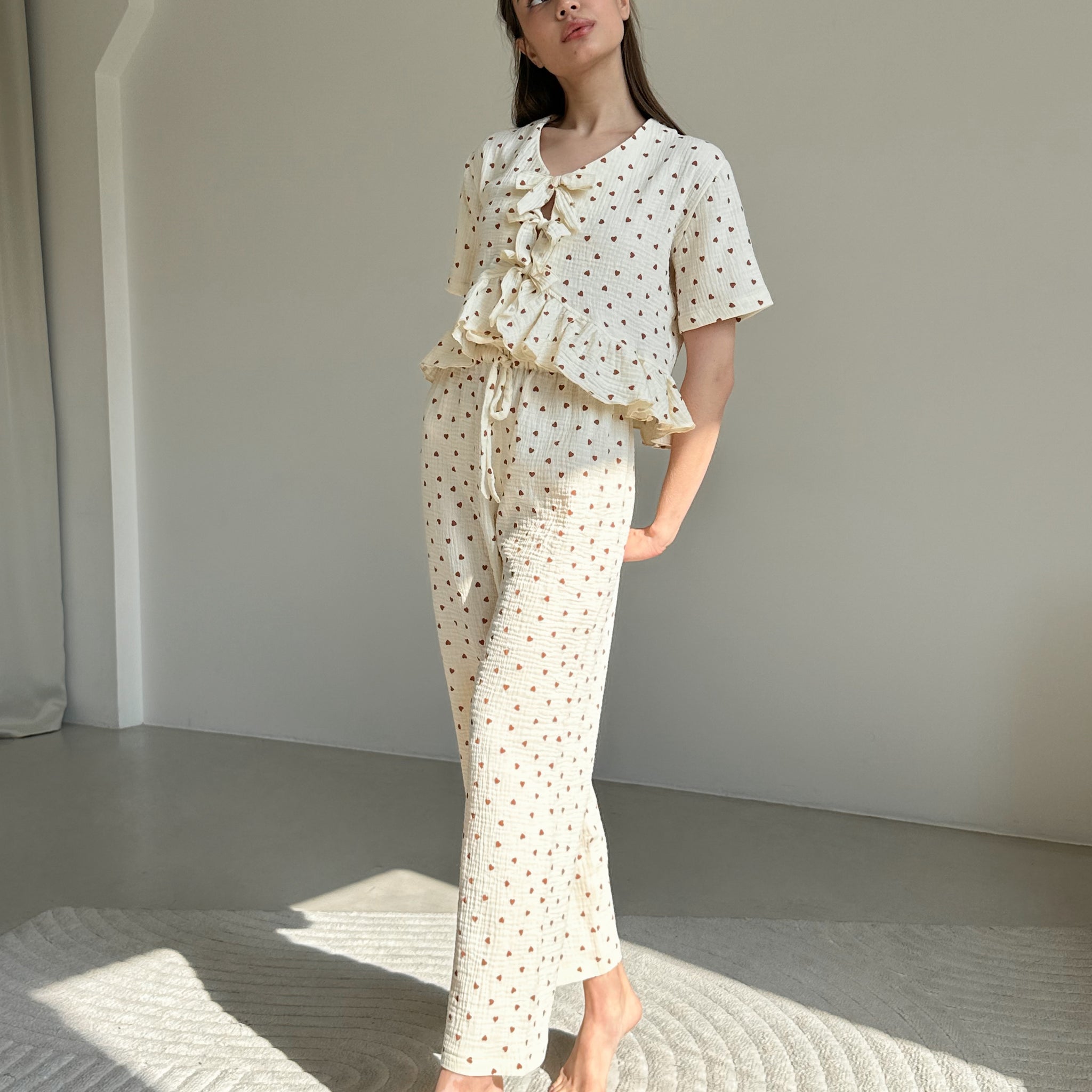 Cream Heart Print Lounge Set