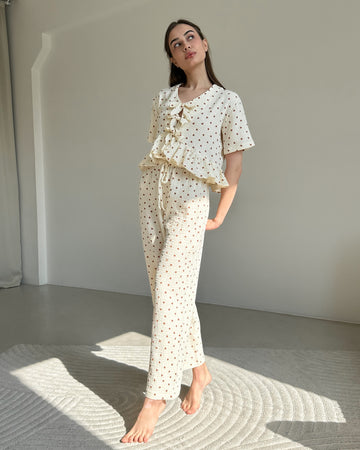 Cream Heart Print Lounge Set