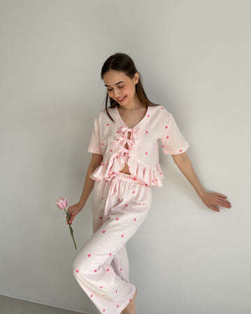 Pink Heart Print Lounge Set