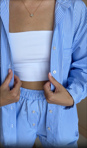 Blue Striped Pajama Set - Shirt & Shorts