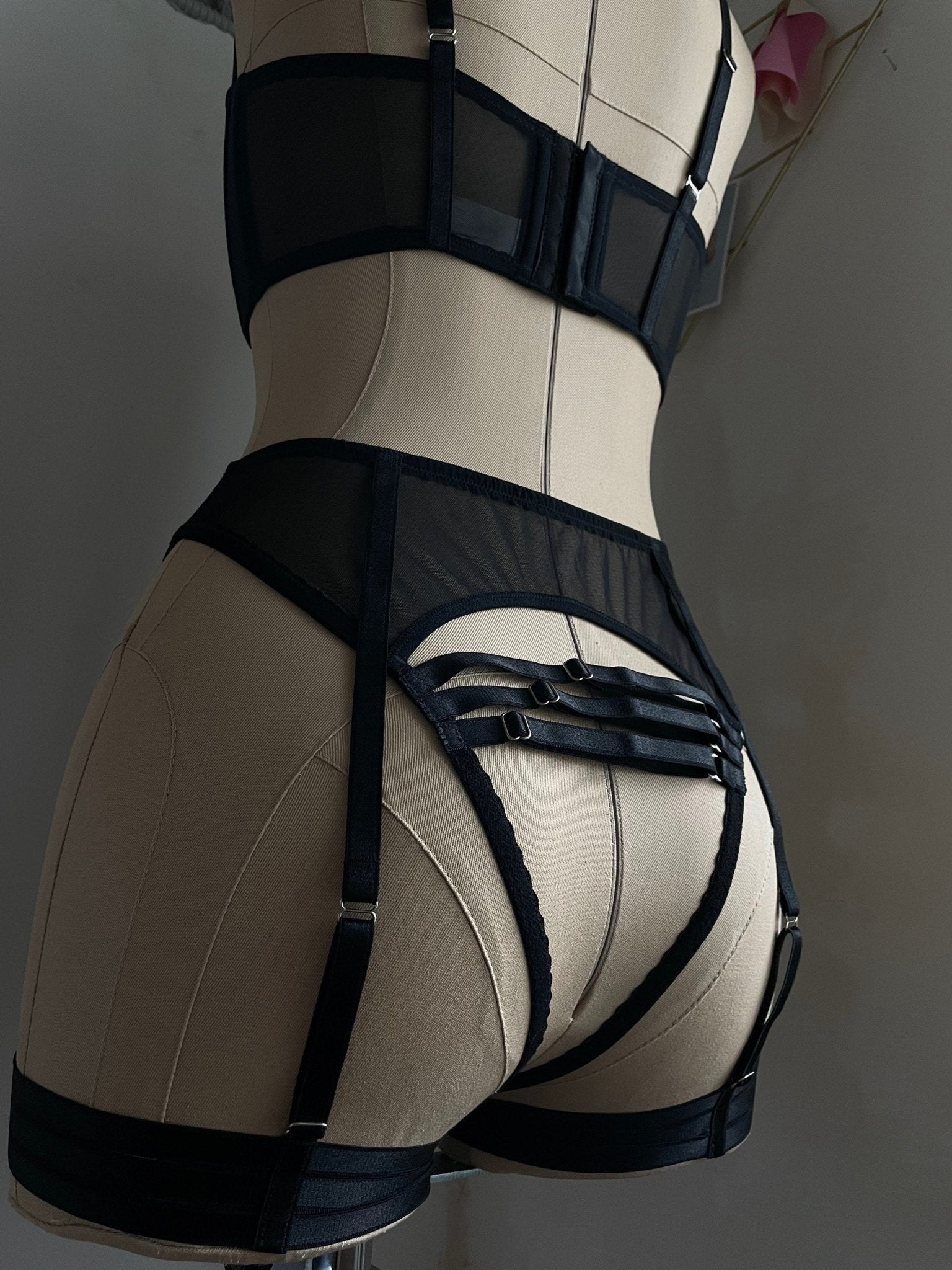 Cupless Corset Bra and Strappy High Waist Crotchless Panties Set - Pastel Artwear