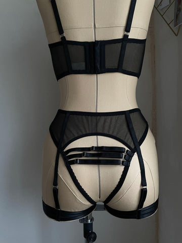 Cupless Corset Bra and Strappy High Waist Crotchless Panties Set