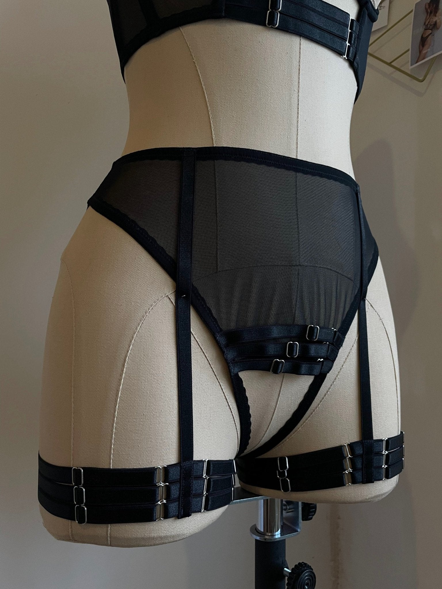 Cupless Corset Bra and Strappy High Waist Crotchless Panties Set - Pastel Artwear