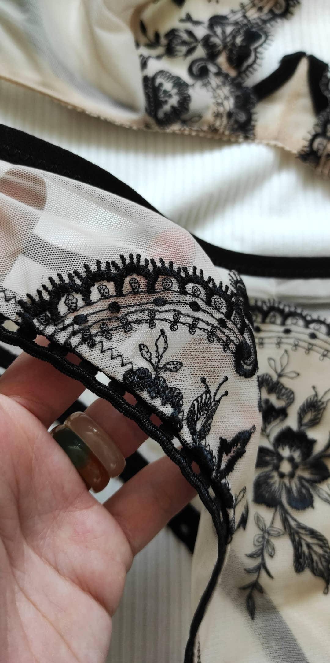 Seductive Elegance: Black Floral Embroidered Lingerie Set - Pastel Artwear