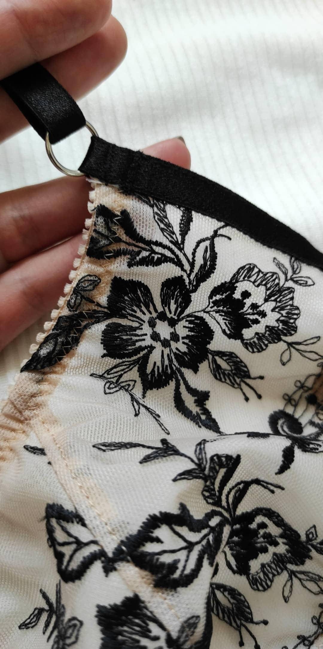 Seductive Elegance: Black Floral Embroidered Lingerie Set - Pastel Artwear